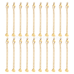 20Pcs 304 Stainless Steel Curb Chain Extender, End Chains with Lobster Claw Clasps and Heart Chain Tabs, Real 18K Gold Plated, 75mm(STAS-UN0051-99)