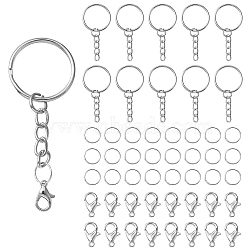 20Pcs Iron Split Key Rings, with Curb Chains, Keychain Clasp Findings, with 60Pcs Iron Open Jump Rings and 20Pcs Zinc Alloy Lobster Claw Clasps, Platinum, 25x2mm(IFIN-YW0003-40)