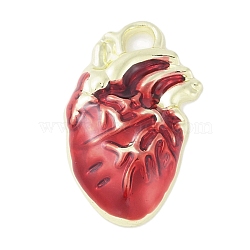 Rack Plating Alloy Enamel Pendants, Cadmium Free & Nickel Free & Lead Free, Human Heart Charm, Golden, Red, 24.5x15x4mm, Hole: 3mm(PALLOY-F018-31G-01)