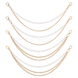 4Pcs 2 Styles Alloy & Imitation Pearl Three-layer Boot Strap Chains, with Lobster Claw Clasps, Golden, 265mm, 2pcs/style(AJEW-ME0003-09)