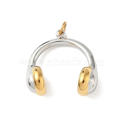 304 Stainless Steel Pendants, Headphone Charms, with Jump Ring, Real Gold Plated & Real Platinum Plated, 18.5x17.5x7.5mm, Hole: 3mm(X-KK-D503-04PG)