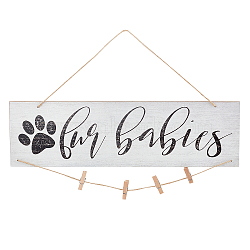 Wooden Paw Print Hanging Sign, Hanging Board, with Hemp String and Photo Pegs, Gainsboro, 40.1x12x0.5cm(AJEW-WH0188-49A)