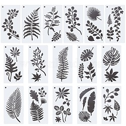 16Pcs 16 Styles PET Plastic Drawing Painting Stencils Templates, Rectangle with Leaf, White, 300x150x0.3mm, Hole: 10mm, 1pc/style(DIY-WH0401-45)