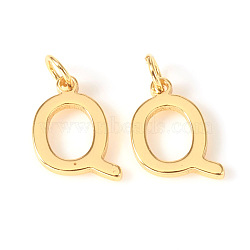 Brass Charms, with Jump Rings, Letter, Real 18K Gold Plated, Letter.Q, Q: 10.5x8x1mm, Hole: 2.5mm(KK-I672-01Q-G)