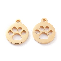 Ion Plating(IP) 304 Stainless Steel Charms, Laser Cut, Flat Round with Dog Footprint, Golden, 13x11x1.5mm, Hole: 1.4mm(STAS-Y002-06G)