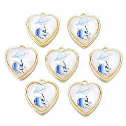 Resin Pendants, with Light Gold Plated Alloy, Cadmium Free & Nickel Free & Lead Free, Heart with Astronaut, White, 19.5x18x5mm, Hole: 1.4mm(PALLOY-N161-009-NR)