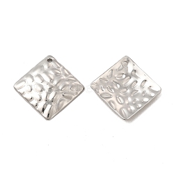 304 Stainless Steel Pendants, Textured, Rhombus Charm, Stainless Steel Color, 19.5x19.5x2mm, Hole: 1.2mm(STAS-A070-06P)