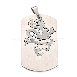 Titanium Steel Pendants, Split Dog Tag Pendant, Rectangle with Dragon, Stainless Steel Color & Silver Color Plated, 51x27x1.5mm, Hole: 6x4mm(STAS-P298-08P)