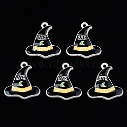 Spray Painted Alloy Enamel Pendants, Cadmium Free & Nickel Free & Lead Free, Halloween, Witch Hat with Word Bad, Black, 23x21x3mm, Hole: 1.8mm(PALLOY-N164-004)