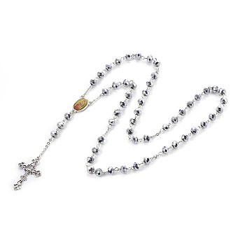 Alloy Pendant Necklaces, with Glass and 304 Stainless Steel Rolo Chains, Crucifix Cross, For Easter, Silver, 27.55 inch(70cm) 