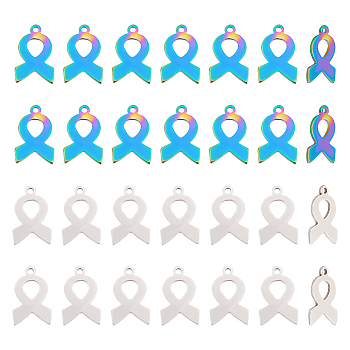 40Pcs 2 Colors 201 Stainless Steel Charms, Awareness Ribbon Charms, Mixed Color, 14x9x1mm, Hole: 1.2mm, 20pcs/color