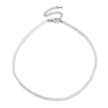 Glass Beaded Necklace, with Alloy Clasps, Clear, 16.10 inch(40.9cm)