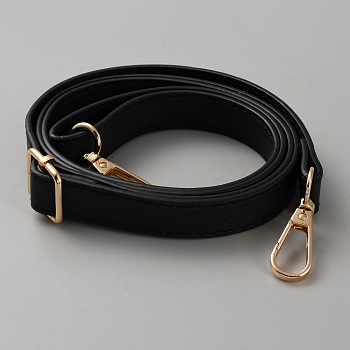 PU Leather Adjustable Shoulder Bag Straps, with Golden Plated Alloy Swivel Clasps, Black, 72.8~122.3x1.9x0.2cm