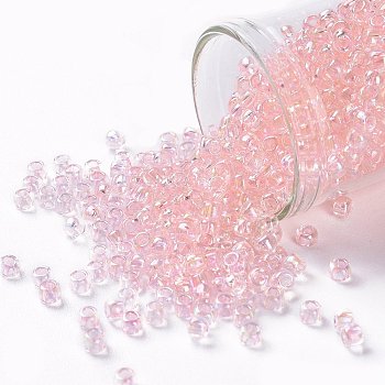 TOHO Round Seed Beads, Japanese Seed Beads, (171) Dyed AB Ballerina Pink, 8/0, 3mm, Hole: 1mm, about 222pcs/10g