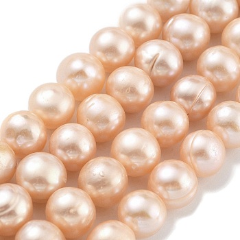 Natural Cultured Freshwater Pearl Beads Strands, Potato, Coral, 10~11mm, Hole: 0.6mm, about 18~19pcs/strand, 6.89~7.09 inch(17.5~18cm)