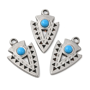 304 Stainless Steel Pendants, Dart Charms, with Synthetic Turquoise, Stainless Steel Color, 25x15x4mm, Hole: 2.5mm