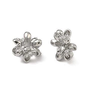 Flower Brass Clear Cubic Zirconia European Beads, Large Hole Bead, Cadmium Free & Lead Free, Rack Plating, Long-Lasting Plated, Platinum, 13x7.5mm, Hole: 5mm
