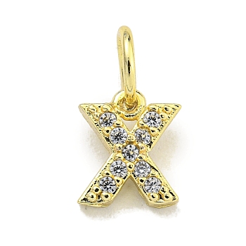 Letter Brass Micro Pave Clear Cubic Zirconia Pendants, Jump Ring, Real 18K Gold Plated, Letter X, 7.5x6x2mm, Jump Ring: 5x0.9mm, Hole: 3.5mm