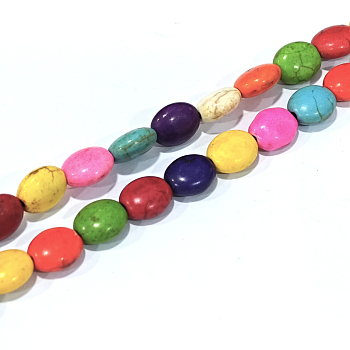 Oval Synthetic Turquoise Beads Strands, Dyed, Mixed Color, 10x8x3mm, Hole: 1mm, about 40pcs/strand, 15.7 inch