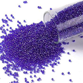TOHO Round Seed Beads, Japanese Seed Beads, (87) Transparent AB Cobalt, 15/0, 1.5mm, Hole: 0.7mm, about 15000pcs/50g