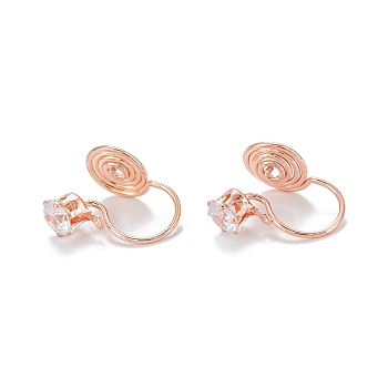 Brass Micro Pave Cubic Zirconia Clip-on Earrings Finding, Long-Lasting Plated, Rose Gold, 13.5x11x7.5mm, Hole: 0.9~1mm
