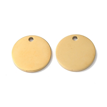 304 Stainless Steel Charms, Stamping Blank Tag, Flat Round Charm, Real 18K Gold Plated, 14x1.3mm, Hole: 1.6mm