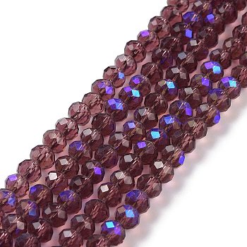 Electroplate Glass Beads Strands, Half Rainbow Plated, Faceted, Rondelle, Purple, 2.5x2mm, Hole: 0.4mm, about 195pcs/strand, 11 inch(27.5cm)