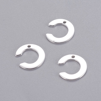 201 Stainless Steel Charms, Letter, Silver Color Plated, Letter.C, 11x10x0.6mm, Hole: 1mm