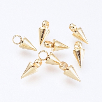 304 Stainless Steel Pendants, Spike/Cone, Golden, 7.5x3mm, Hole: 1.5mm