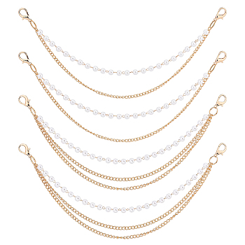 4Pcs 2 Styles Alloy & Imitation Pearl Three-layer Boot Strap Chains, with Lobster Claw Clasps, Golden, 265mm, 2pcs/style