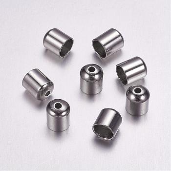 316 Surgical Stainless Steel Cord Ends, End Caps, Column, Stainless Steel Color, 7x6mm, Hole: 1mm, 5mm inner diameter
