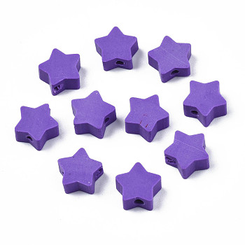 Handmade Polymer Clay Beads, Star, Medium Purple, 8.5~9x9~9.5x4~5mm, Hole: 1.6mm