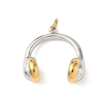304 Stainless Steel Pendants, Headphone Charms, with Jump Ring, Real Gold Plated & Real Platinum Plated, 18.5x17.5x7.5mm, Hole: 3mm