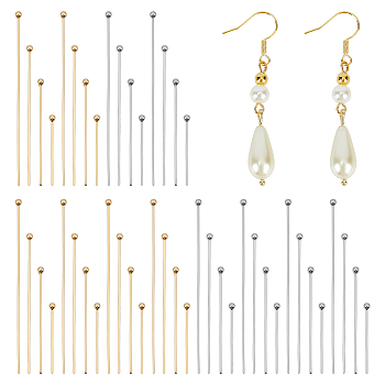 240Pcs 8 Styles 304 Stainless Steel Ball Head Pins, Golden & Stainless Steel Color, 20~50x0.6~0.7mm, Head: 1.8~2mm, 30pcs/style
