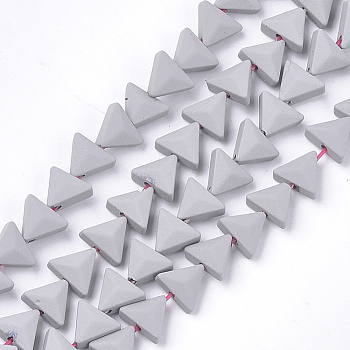Spray Painted Non-magnetic Synthetic Hematite Beads Strands, Triangle, Light Grey, 6x7x3.5mm, Hole: 0.8mm, about 66~70pcs/strand, 15.1 inch~16.3 inch