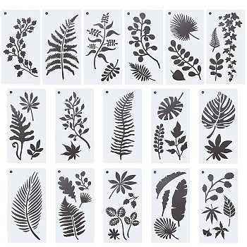 16Pcs 16 Styles PET Plastic Drawing Painting Stencils Templates, Rectangle with Leaf, White, 300x150x0.3mm, Hole: 10mm, 1pc/style