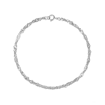 S925 Sterling Silver Singapore Chain Bracelets, with Spring Ring Clasp, Women Fashion Daily Accessory, Silver, 7-1/8 inch(18cm)