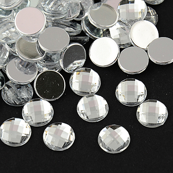 Taiwan Acrylic Rhinestone Cabochons, Flat Back and Faceted, Half Round/Dome, Silver Color Plated, 20x6mm
