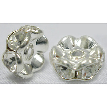 Rhinestone Spacer Beads, Grade A,Brass, Rondelle, Silver Color Plated, Size:about 6mm in diameter, hole:1mm