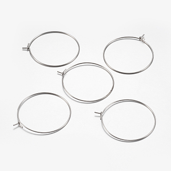 316 Surgical Stainless Steel Hoop Earrings Findings, Wine Glass Charms Findings, Stainless Steel Color, 34.5x30x0.7mm, 21 Gauge