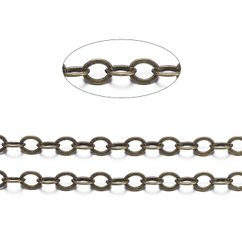 Brass Flat Oval Cable Chains, Soldered, Cadmium Free & Nickel Free & Lead Free, Antique Bronze, 3.5x2.5x0.45mm