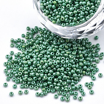 11/0 Czech Opaque Glass Seed Beads, Lustered, Round, Sea Green, 2.2x1.5mm, Hole: 0.7mm, about 500g/bag