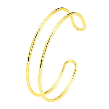 Rack Plating Brass Double Lines Cuff Bangles for Women, Cadmium Free & Lead Free, Real 18K Gold Plated, Inner Diameter: 2-3/8 inch(6cm)