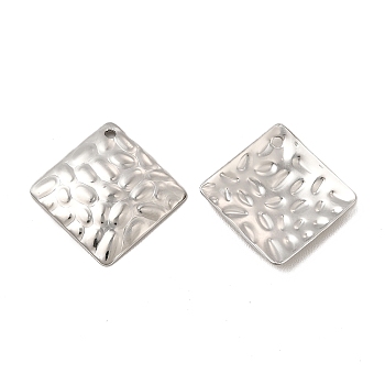 304 Stainless Steel Pendants, Textured, Rhombus Charm, Stainless Steel Color, 19.5x19.5x2mm, Hole: 1.2mm