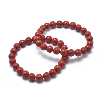 Natural Red Jasper Bead Stretch Bracelets, Round, 2-1/8 inch~2-3/8 inch(5.5~6cm), Bead: 8mm