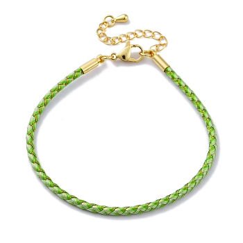 Polyester Cord Braided Bracelet Makings, with Stainless Steel Claw Lobster Clasps, Brass Findings, Long-Lasting Plated, Lawn Green, 7-3/8 inch(18.8cm)