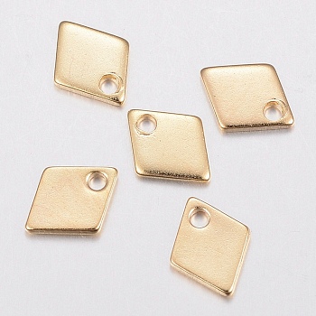 304 Stainless Steel Charms, Rhombus, Golden, 9x7x1mm, Hole: 1.2mm