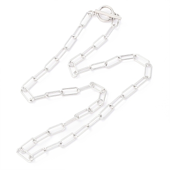 304 Stainless Steel Paperclip Chain Necklaces, with Toggle Clasps, Stainless Steel Color, 20.15 inch(51.2cm), 5.5mm