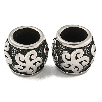 316 Surgical Stainless Steel European Beads, Large Hole Beads, Column, Antique Silver, 14x12mm, Hole: 8mm