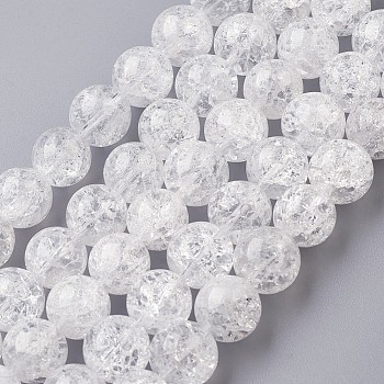 Natural Crackle Crystal Bead Strands, Round, 12~13mm, Hole: 1mm, about 33pcs/strand, 15.5 inch(39.5cm)